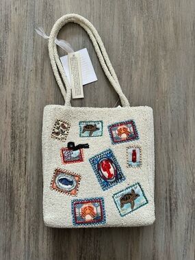 Made in India Beaded Ivory Patchwork Tote Bag